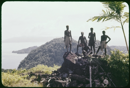 Men posing on top of a pile