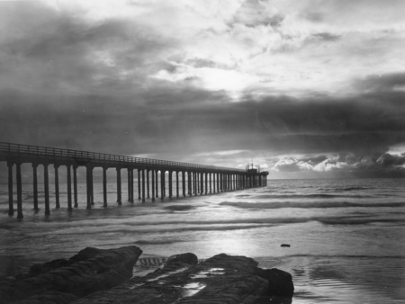 Scripps Institution of Oceanography Pier at sunset. 1931