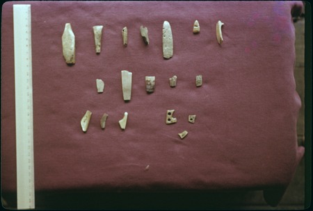 Shell fishhook fragments and other small artifacts, Society Islands