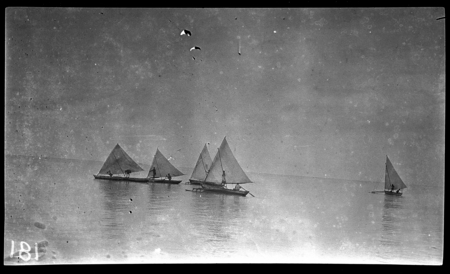 Kiribati canoes with sails