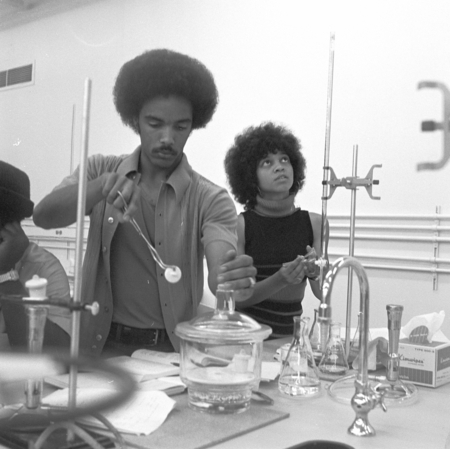 Thurgood Marshall College students in laboratory, UC San Diego