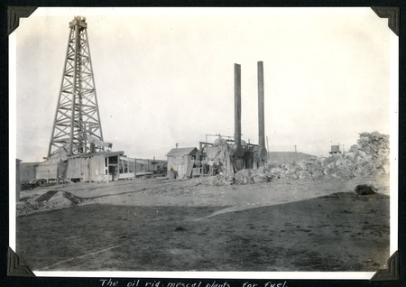 Johnson Ranch at San Antonio del Mar showing the oil drilling rig that used mescal plants for fuel