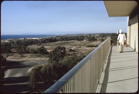 Future site of John Muir College, looking north across foundations of Camp Callan buildings with the Salk Institute for Bi...