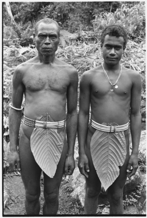 Maenaalamo on left, and Beni Fo&#39;aanamae on right, both of Tofu, wearing fo&#39;osae cane belts.