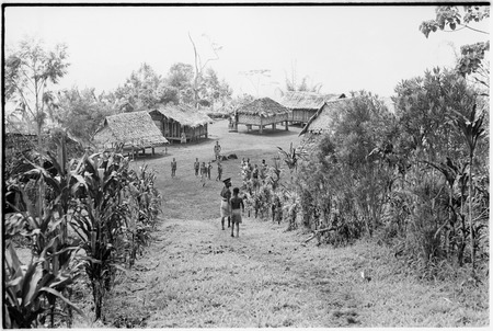 Tinami, Inland Bunabun: houses and people, including man wearing police cap