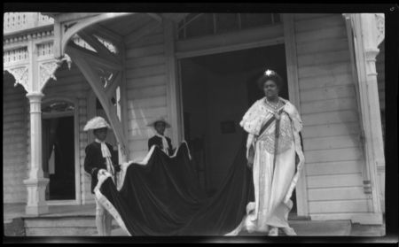 Queen Salote on palace steps in Tonga