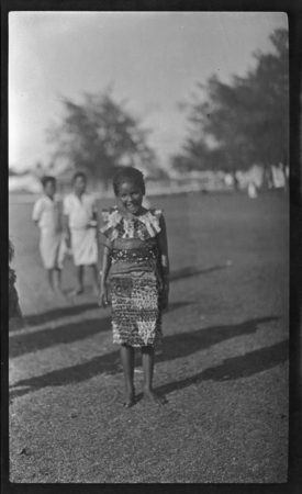Portrait of child wearing tapa dress