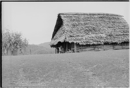 Megiranu, Wanuma Census Division: large house, man and child sit under eaves