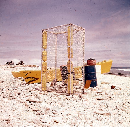 Cage used by C. Limbaugh, C. Limbaugh&amp;shark cage on Clipperton Island
