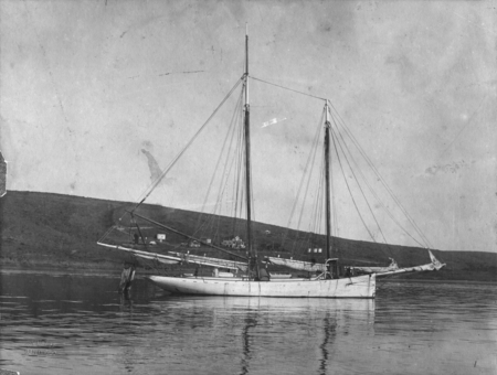 Schooner &#39;LOMA&#39; donated by E.W. Scripps, fitted with working boom and dredge, run by gasoline engine and fitted with hoist...