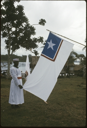 Man and Christian Fellowship Church flag, with star inside blue and red box