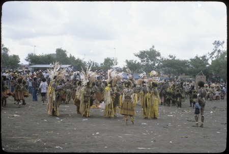 Port Moresby show: dancers with feather headdresses, including some bird of paradise plumes