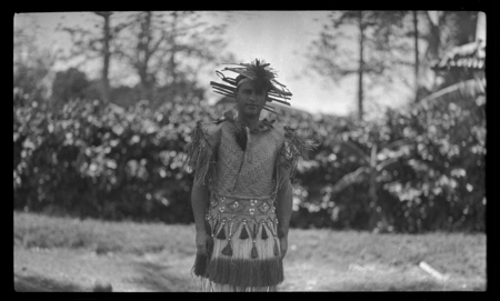 Unidentified European man wearing a Cook Islands dance costume