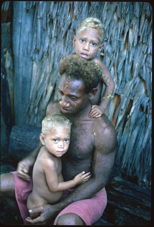 Man and two children.