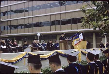 A speaker addresses the audience at Chancellor John Galbraith&#39;s inauguration ceremony