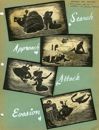Search, Approach, Attack, Evasion - US Navy training cartoon, for the University of California Division of War Research (U...