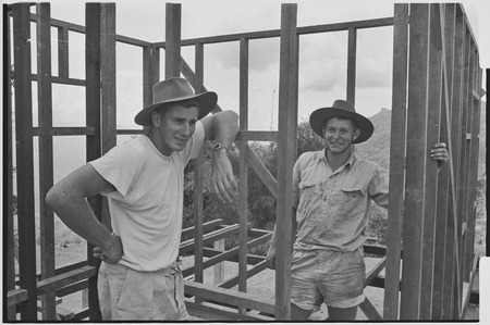 Tabibuga patrol post: John Edwards (patrol officer) and John Bradbury (cadet) build a house
