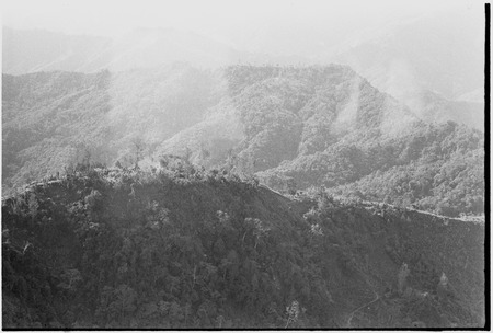 Trail on mountain ridge, aerial view