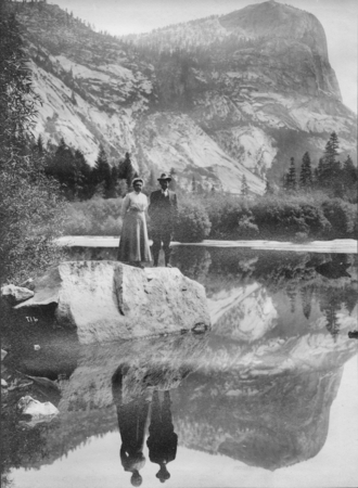 William Ritter and his wife, Mary Bennett Ritter, at Mirror Lake, Yosemite