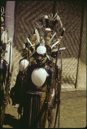 Mount Hagen show: man wearing large shell ornaments and elaborate headdress