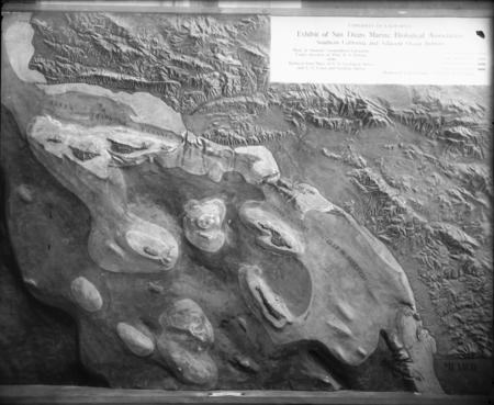 Clay model of the San Pedro Channel and Santa Barbara Channel, created as an exhibit for the Marine Biological Association...