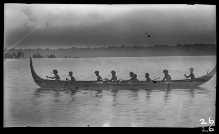 Several men on canoe