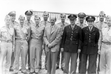 Army Air meteorology training Class: L to R: Lieutenants H.G. Venn, John C. Cromwell, Timpson, Redfield, Charles C. Bates,...