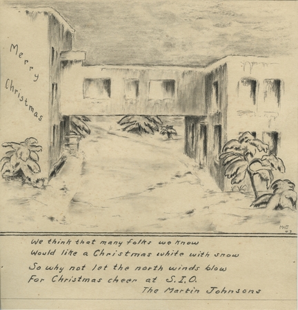 A Christmas card drawn by Martin W. Johnson, who was a oceanographer at Scripps Institution of Oceanography