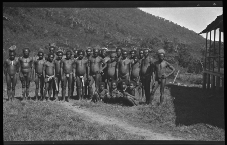 Men of Mondo, a Mafulu village, at Popole, a Catholic mission in the mountains of Central Province