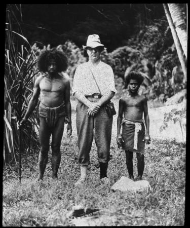 Portrait of Sylvester Lambert with two Solomon Islanders