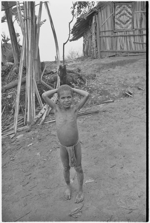Child in front of Rappaport&#39;s house in Tsembaga