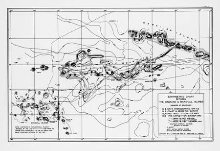 Bathymetric contour chart of the sea floor between the Hawaiian and Marshall Islands during the MidPac Expedition (1950), ...