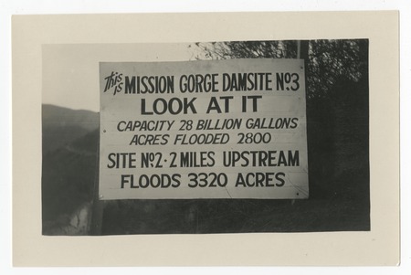 Sign for Mission Gorge Damsite no. 3