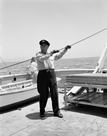 Velero IV: Dredging and coring operations off Catalina, California by the Hancock Foundation, USC. Allan Hancock with the ...