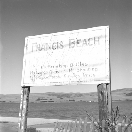 Sign, privately owned Francis Beach, between Inverness and Chicken Ranch Beach