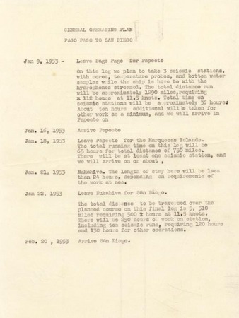 Capricorn Expedition logs:  General operating plan, Pago Pago to San Diego