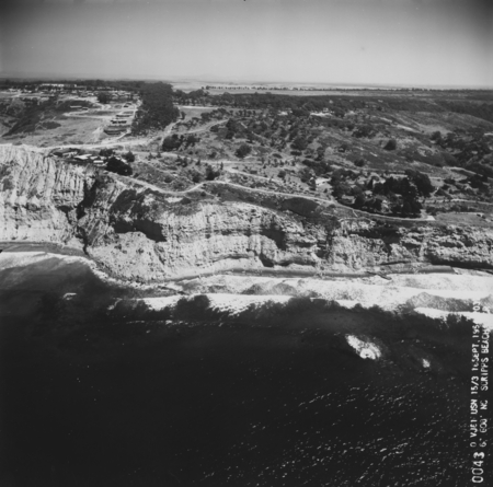Aerial view of the cliffs, canyon, and area just north of Scripps Institution of Oceanography. September 16, 1954.