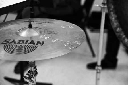 Ping: Rehearsal for 2011 UC San Diego performance: Cymbal marked with node points for harmonics