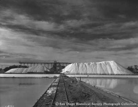 Railroad tracks and salt mounds at Western Salt Company, Chula Vista