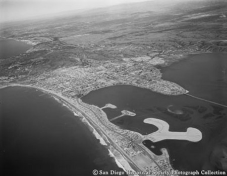 Aerial view of Mission Beach and bay area