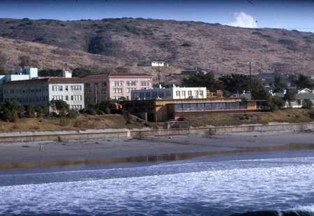 Looking from the Scripps pier to the Scripps Institution of Oceanography campus, the wooden building in front is the new D...
