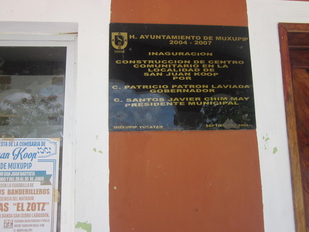 San Juan Koop plaque at community center &quot;Ayuntamiento (Town Council) 2004-2007&quot;