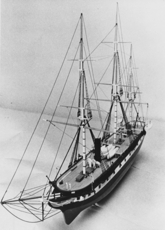 H.M.S. Challenger - This is a model of the first oceanographic research vessel, H.M.S. Challenger, which circled the world...