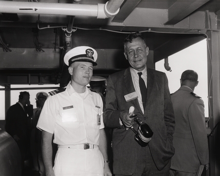 Officer Willis and Roger Revelle, Naval Research Advisory Committee, aboard U.S.S. Enterprise (CVA(N)-65)