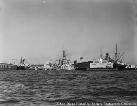 Ships docked in San Diego harbor