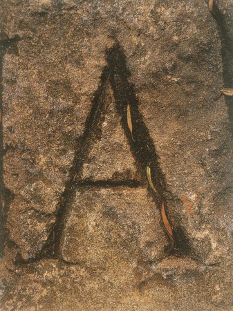 UNDA: detail view of carved letter &#39;A&#39;