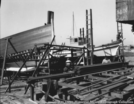 Boats under construction at Peter S. Rask&#39;s boatyard