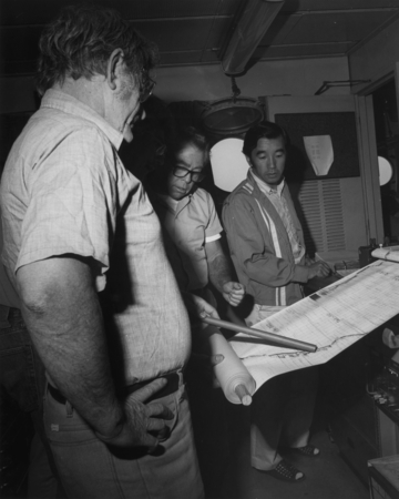 Co-Chief Scientists Dale Jackson (left) of the U.S. Geological Survey (USGS), Menlo Park, and Itaru Koizumi (right) of Oka...