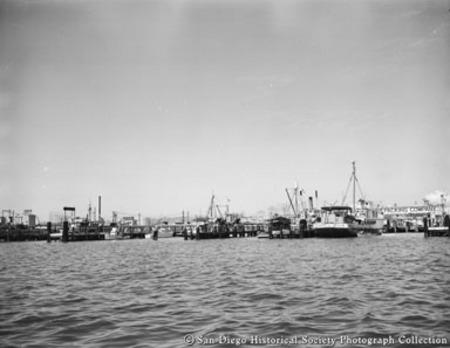 Fishing boats docked at Van Camp Sea Food Company and Sun Harbor Packing Corporation canneries