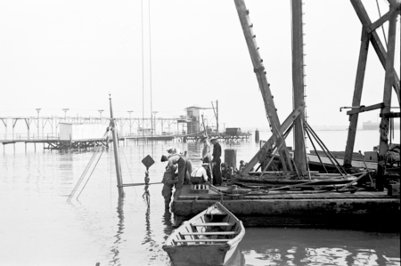 Salvage operation for R/V Scripps, which burned on November 13, 1936 at the San Diego Yacht Basin